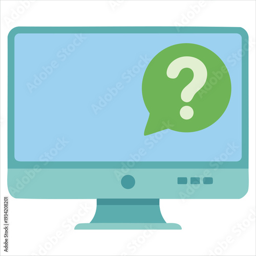 Vector illustration of blue computer and question mark for maintenance and repair concept on white background