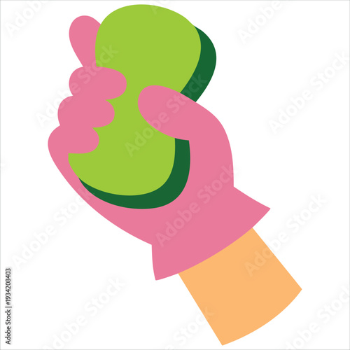 Vector illustration of gloved hand with sponge for cleaning concept isolated on white background