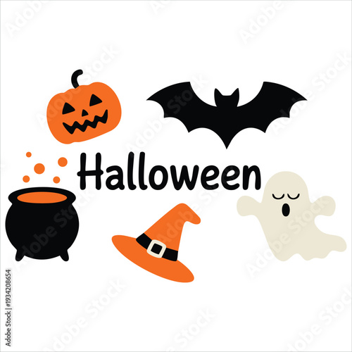 Hand drawn vector illustration of Halloween doodle set with ideas and elements on white background