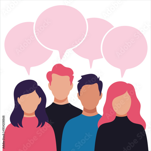 Isolated vector design of group of people having conversation and chatting on white background