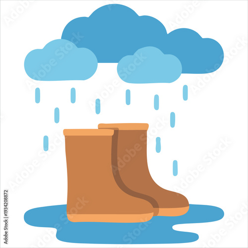 Isolated vector design of rain boots standing in water puddle on white background