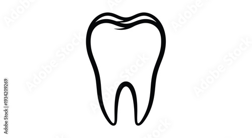 Simple black and white vector illustration outline drawing representing a healthy molar tooth structure
