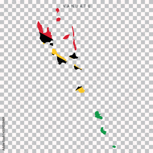 Vanuatu map with national flag isolated on transparent background