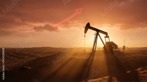 Wallpaper Mural Oil Pumpjack Silhouette at Sunset with Upward Trend Line – Global Energy Market Concept Torontodigital.ca