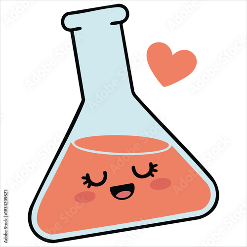 Isolated vector design of cute erlenmeyer flask for research and medical experiment concept on white background