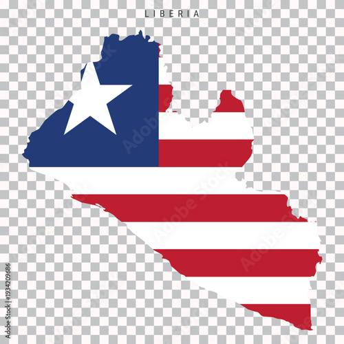 Liberia flag map outline isolated on transparent background
