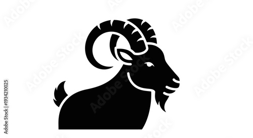 Black and White Graphic Illustration of a Goat Head.