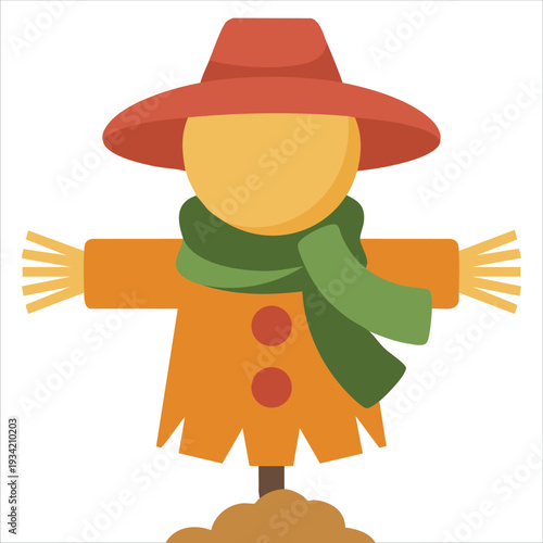 Vector illustration of adorable autumn scarecrow for seasonal decoration on white background