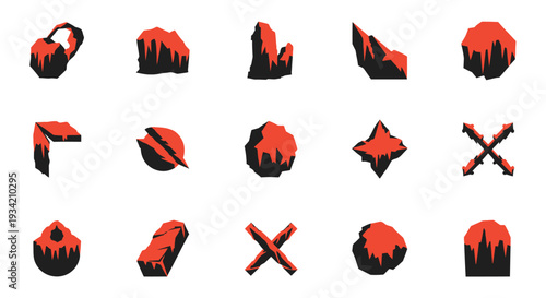 Abstract Lava Rock Shapes Set, Red and Black
