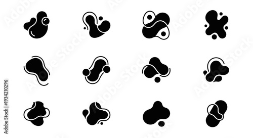 Abstract liquid shapes set. Black fluid elements design