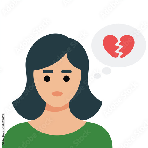 Isolated vector design of heartbroken woman with broken heart for social media banner on white background