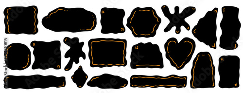 Quote note frames. Abstract geometric shapes with irregular edges. Wavy arch, oval, square and triangle frames set. Rectangle, hearts shape with undulate borders for text. Box arch forms isolated.