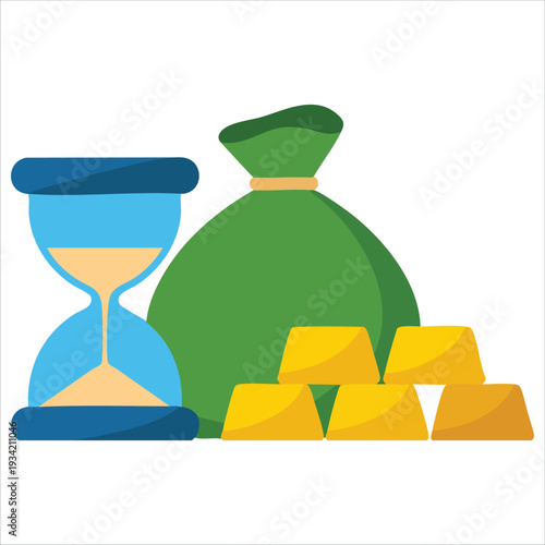 Vector illustration of a lot of money and gold bar isolated on white background