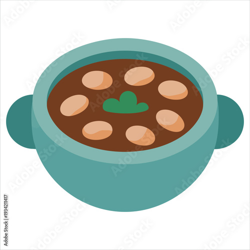 Isolated vector design of bean soup in bowl for healthy food concept on white background