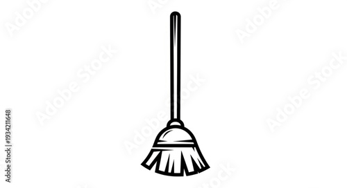 Simple black and white illustration of a broom for cleaning purposes.