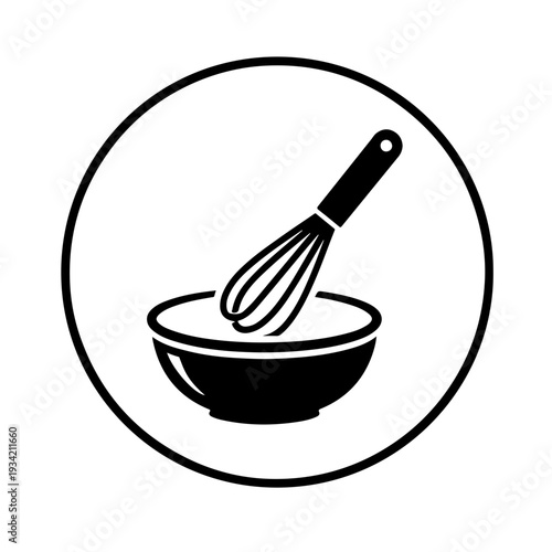 Bleach Mixing Bowl and Whisk Round Icon (Black and White)