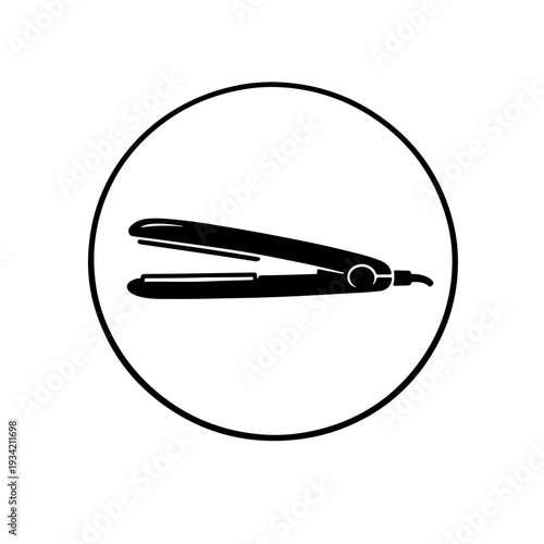 Hair Straightener Flat Iron Round Icon (Black and White)