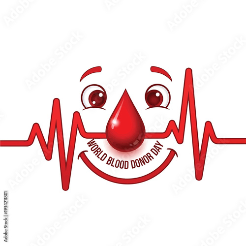 World Blood Donor Day Theme Humanized Red Drop with Heartbeat Line
