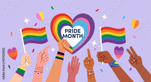 Hands Hold LGBT Flags Pride Month.