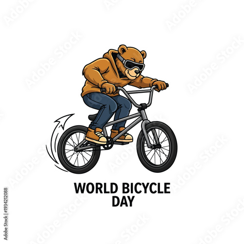 Bear rider on bicycle for World Bicycle Day