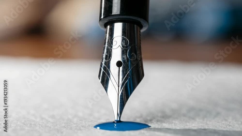 Vintage metal fountain pen and ink needle tool macro close-up