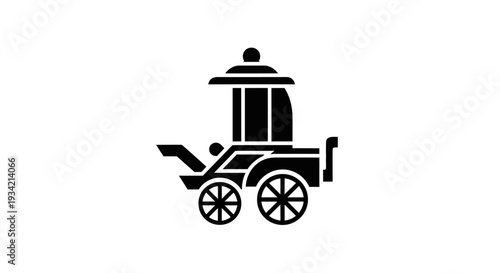 Silhouette of a decorative carriage with wheels and ornate details.