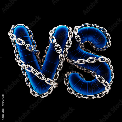 3d versus typography, blue velvet wrapped in chains, premium design