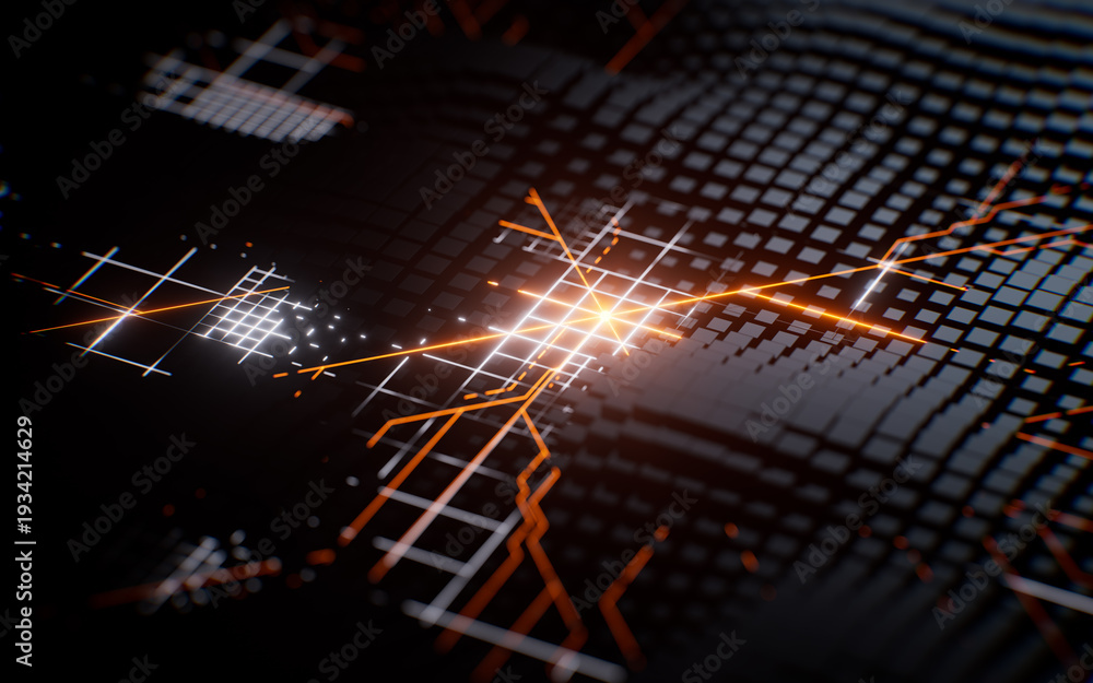 Obraz premium Metallic electronic cube circuit board, 3d rendering.