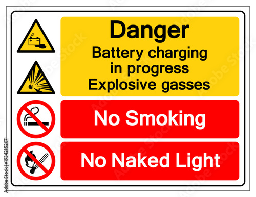 Danger Battery Charging In Progress Explosive Gasses Symbol Sign, Vector Illustration, Isolate On White Background Label.EPS10