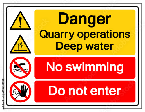 Danger Quarry Operations No Swimming Deep Water Symbol Sign, Vector Illustration, Isolate On White Background Label. EPS10