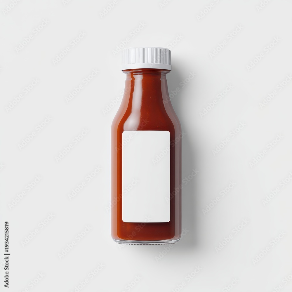 Obraz premium Tall Red Sauce Bottle With White Label