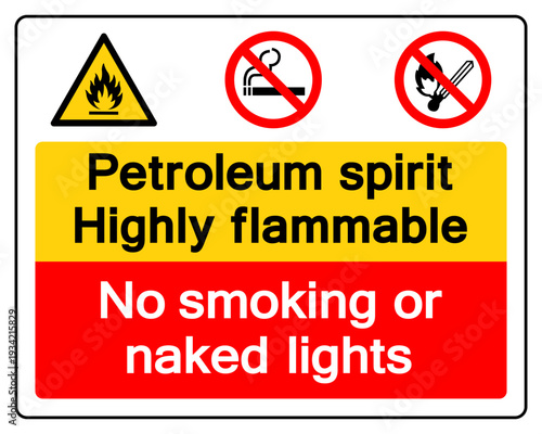 Petroleum Spirit Highly Flammable No Smoking Or Naked Light Symbol Sign, Vector Illustration, Isolate On White Background Label. EPS10