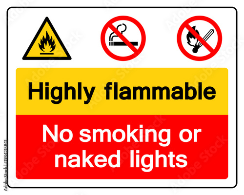 Highly Flammable No Smoking Or Naked Light Symbol Sign, Vector Illustration, Isolate On White Background Label.EPS10