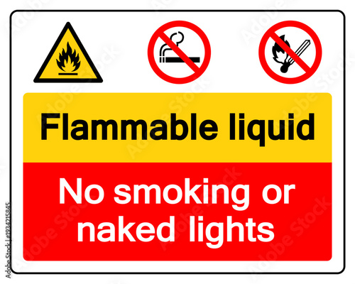 Highly Flammable Liquid No Smoking Or Naked Light Symbol Sign, Vector Illustration, Isolate On White Background Label. EPS10