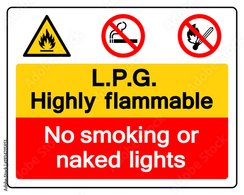 Highly Flammable LPG No Smoking Or Naked Light Symbol Sign, Vector Illustration, Isolate On White Background Label. EPS10
