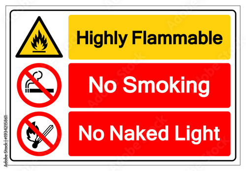 Highly Flammable No Smoking Or Naked Light Symbol Sign, Vector Illustration, Isolate On White Background Label.EPS10