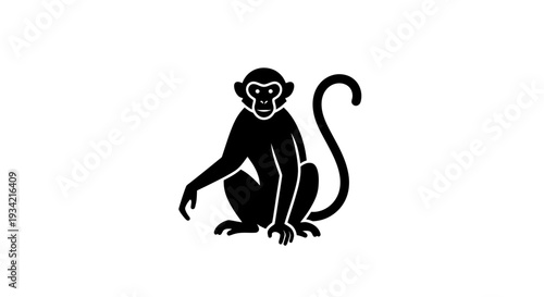Silhouette of a Monkey Sitting with its Arm Extended.