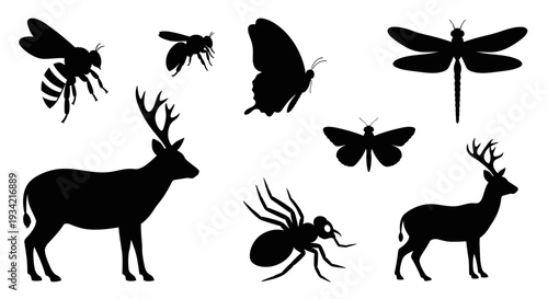 Diverse Wildlife and Insect Silhouettes Set - Nature Animals Collection