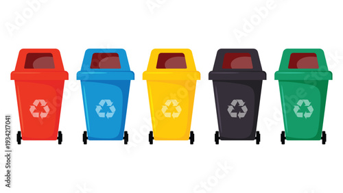 Recycling Bins Set in Different Colors Isolated on White Background – Waste Sorting Containers