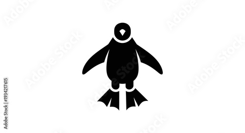 Stylized Penguin Icon with Flippers and Round Body.