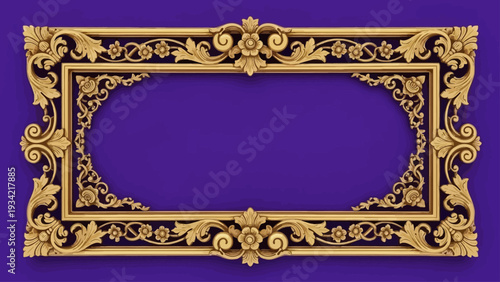 Elegant Gold Ornate Frame with Floral Carvings on Purple Background