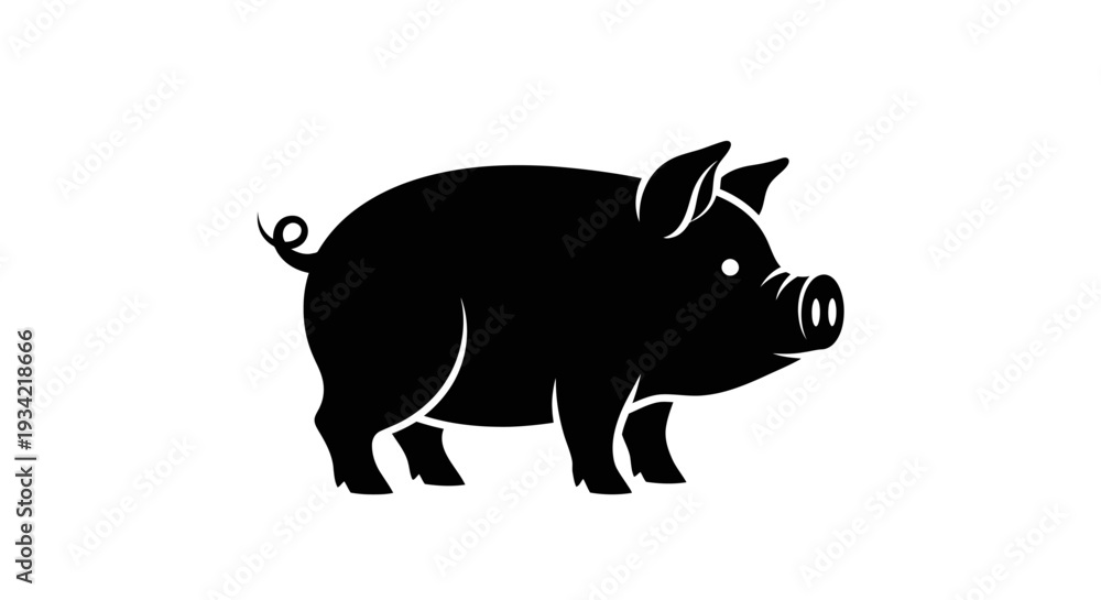 Obraz premium Black and white silhouette of a pig illustration.