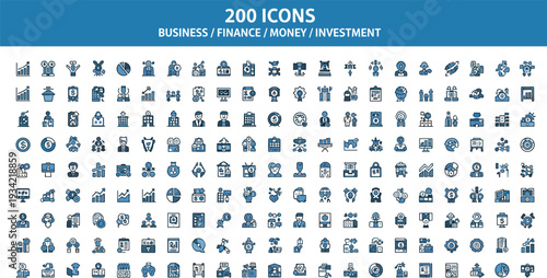 Business Finance Money and Investment Icons Mega Set with Banking Analytics Accounting and Growth Symbols Isolated on White Background