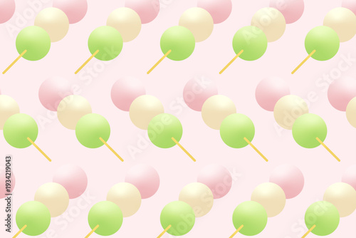 三色団子、花見団子のイラストレーション壁紙素材 お花見 ひな祭り 和菓子 春 ベクター