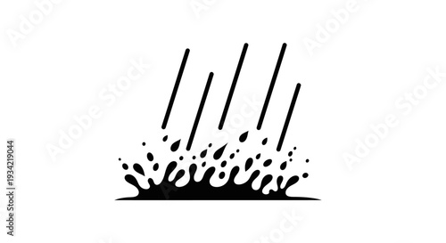 Stylized Rain Icon with Splashing Water Droplets Illustration.