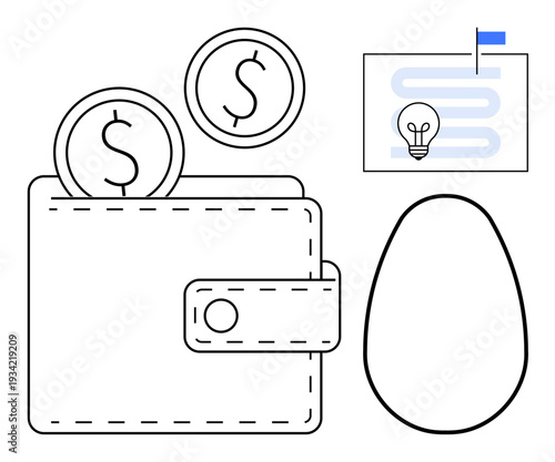 Financial planning concept. Wallet and coins money management. Financial planning s investment, savings, and goal setting. Useful for business, fintech, education, marketing and apps