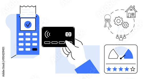 Contactless payment. Visualizing contactless technology with credit card and payment terminal. Contactless solutions for security in financial services, e-commerce, and digital payments. Usage