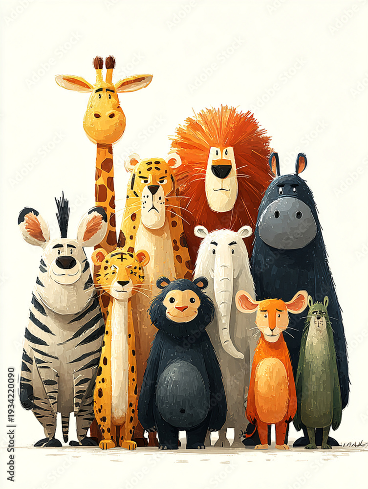 Fototapeta premium Wild Animals Unite A Gathering of Tigers Lions Elephants and Mor