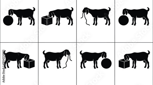 Set of 8 Goat Silhouettes with Objects Vector