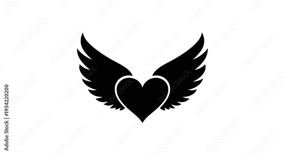 Fototapeta premium Heart with wings illustration on a white background.